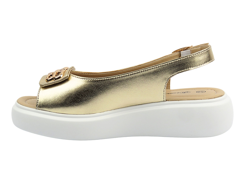 Skórzane sandały damskie na platformie złote Cambell 25-07324