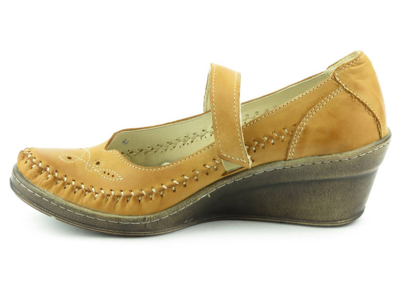 Skórzane półbuty damskie polskiej produkcji - HELIOS Komfort 680, jasnobrązowe