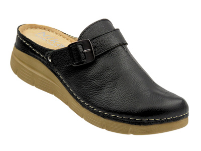 Wygodne klapki, chodaki damskie na grubej podeszwie - Nika Komfort 1395, czarne