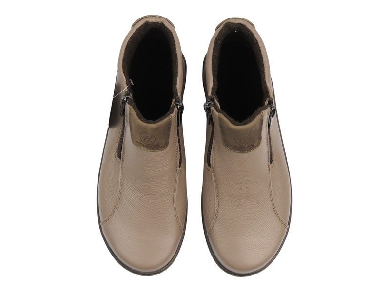 Wygodne botki damskie z miękkiej skóry khaki Helios Komfort 786