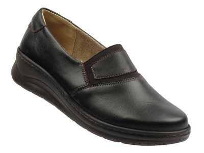 Wygodne półbuty damskie z miękkiej skóry ciemnobrązowe Helios Komfort 455