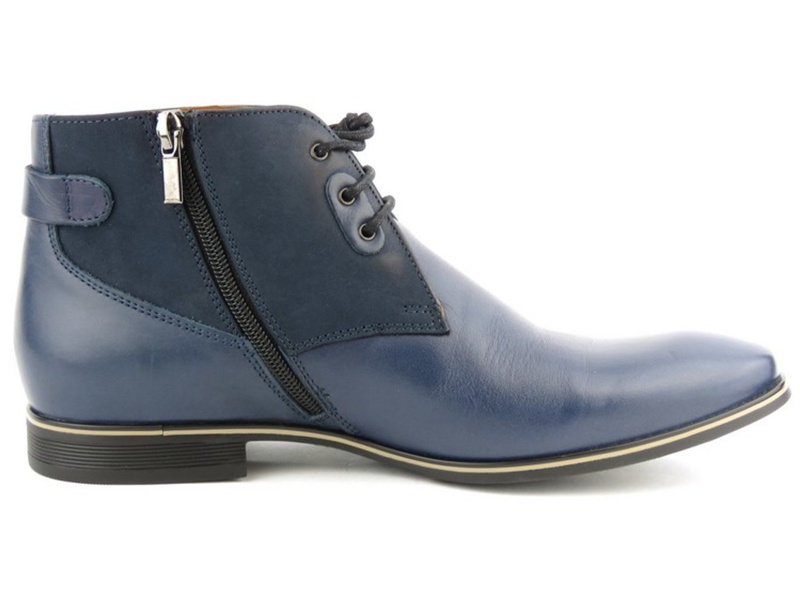 Skórzane trzewiki męskie z suwakiem - Conhpol 4637, granatowe