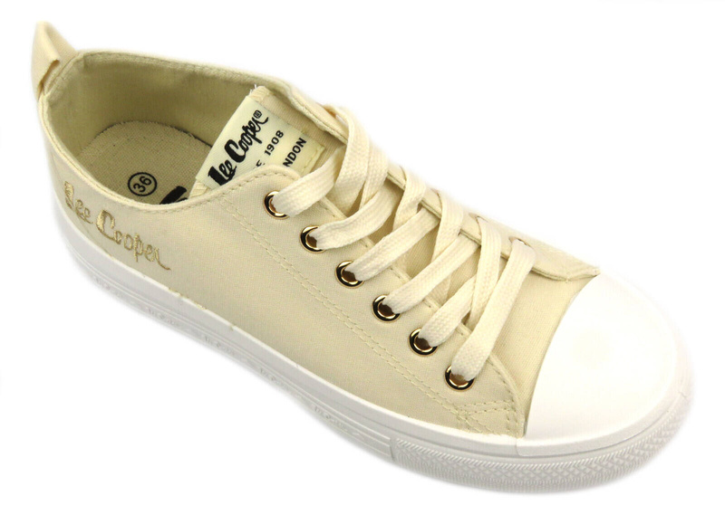 Trampki damskie na platformie - Lee Cooper LCW-24-44-2464L, beżowe