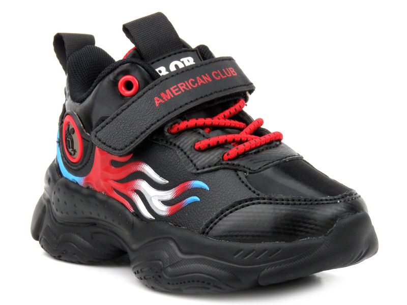 Buty sportowe, adidasy dziecięce na grubej podeszwie- AMERICAN CLUB BD 15/21, czarno-czerwone