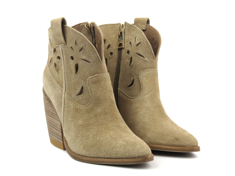 Ażuowe botki damskie na obcasie - CARINII B9483, beżowe