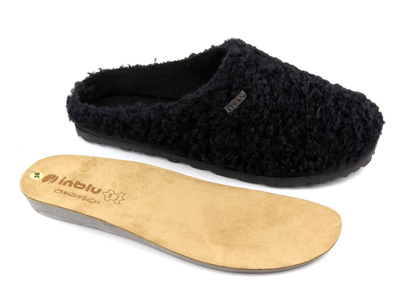 Kapcie damskie ze skórzaną, wyjmowaną wkładką - INBLU CS-33, czarne