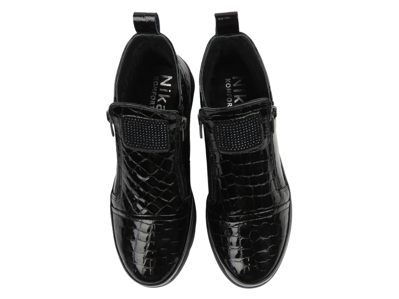 Wygodne botki damskie z lakierowanej skóry Nika Komfort 0630-8410, czarne