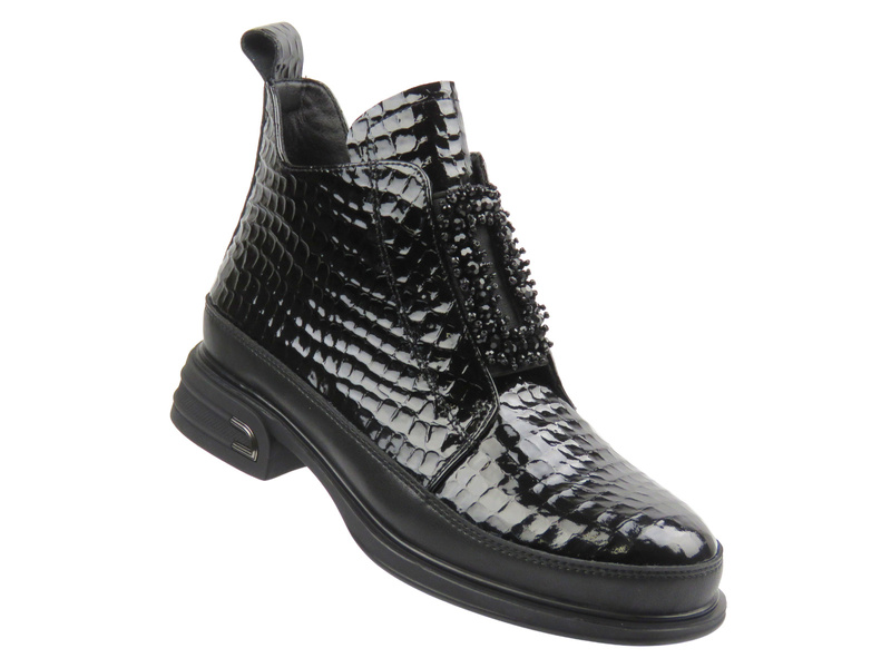 Eleganckie botki damskie Cambell 25-60320, czarny lakier