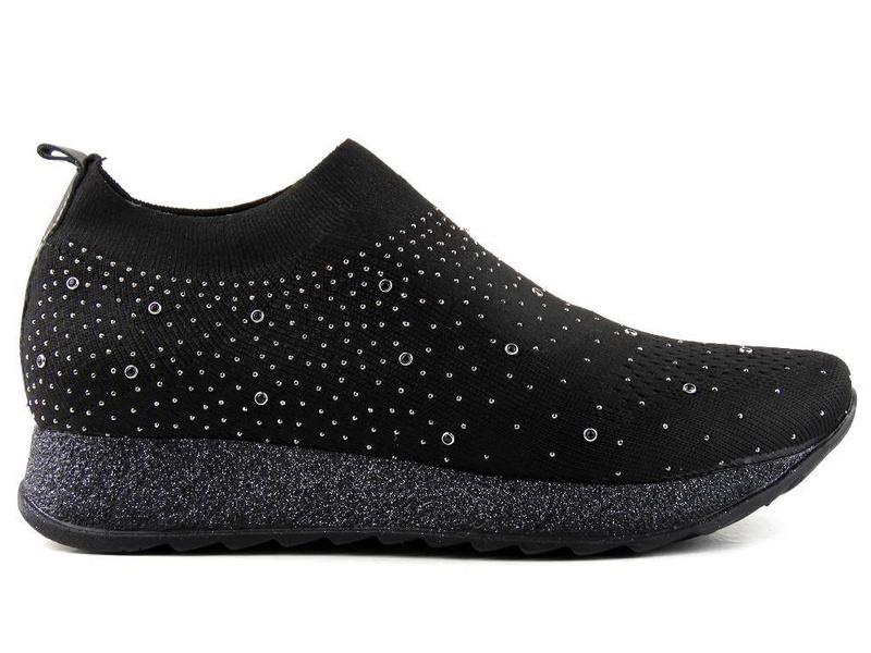 Materiałowe buty damskie sportowe z cekinami - Venezia 759, czarne