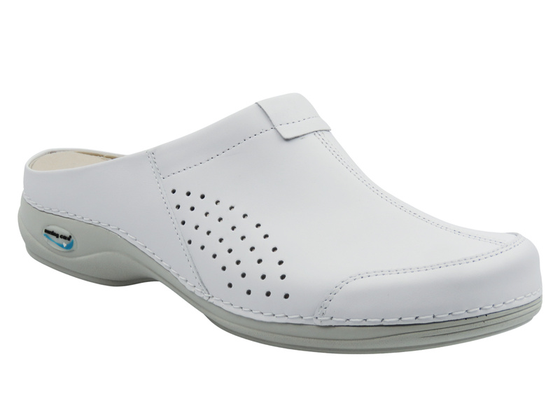 Klapki męskie medyczne, skórzane - Nursing Care WG3A10, białe