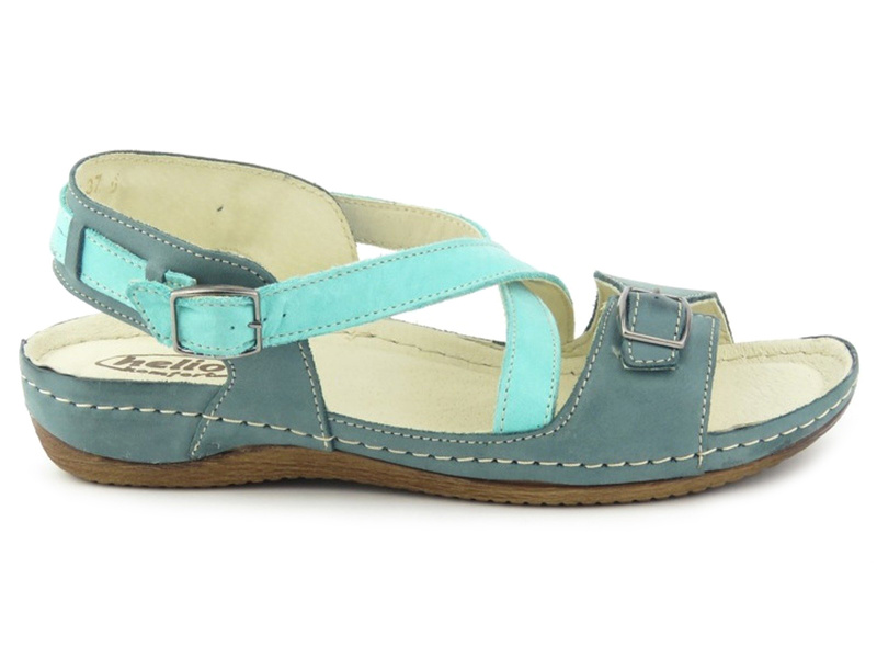 Skórzane sandały damskie polskiej marki Helios Komfort 215, zielono-turkusowe