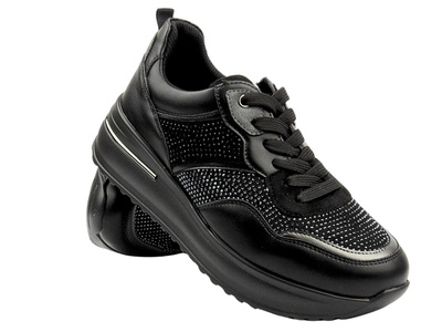 Sneakersy damskie z kryształkami czarne INBLU IN-397