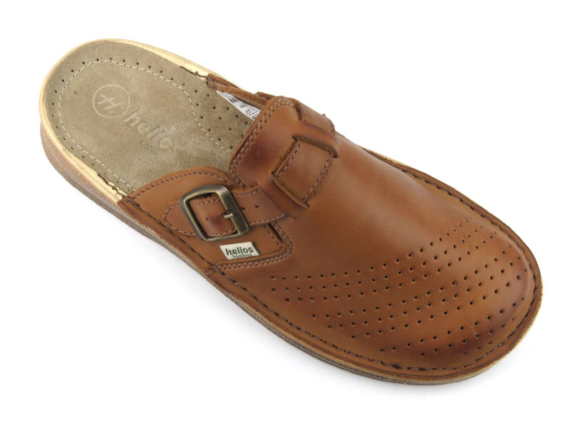 Skórzane klapki męskie polskiej marki HELIOS Komfort 011, brązowe