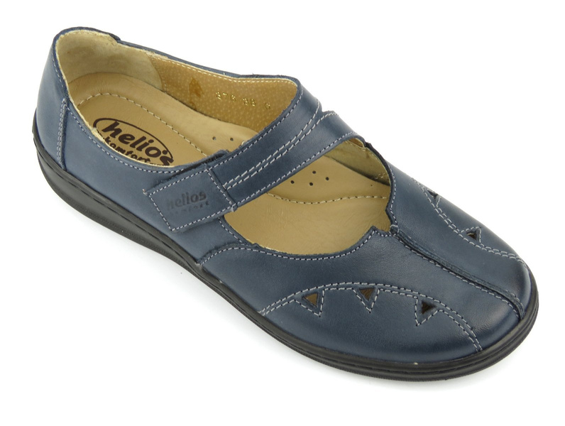 Skórzane półbuty damskie z miękką wkładką - Helios Komfort 376, granatowe