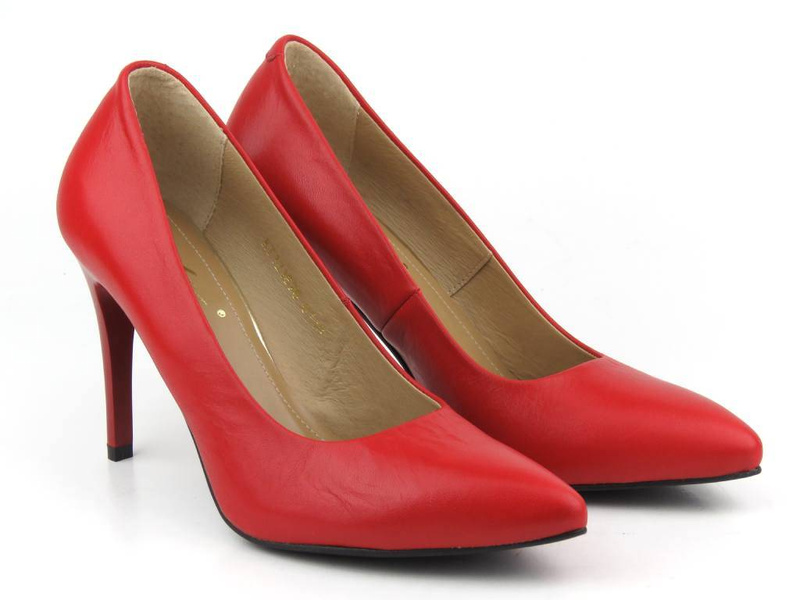 Eleganckie, skórzane czółenka na szpilce - KATI 1898, czerwony