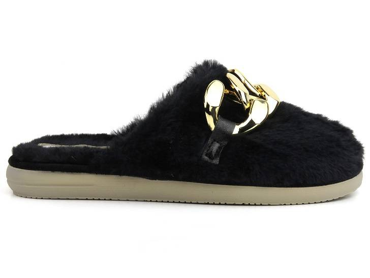 Futerkowe kapcie damskie z łańcuchem - INBLU EK-06, czarne