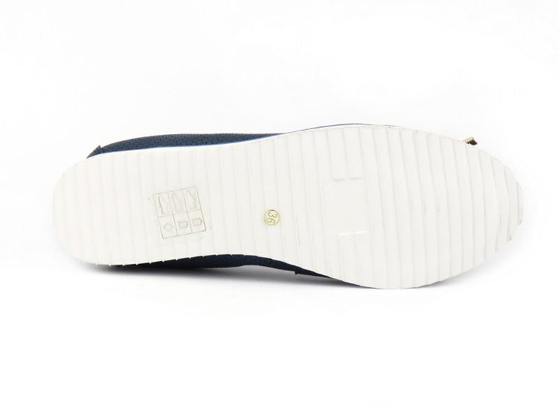 Skórzane, granatowe balerinki Evento 76010