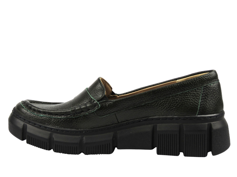 Wygodne damskie mokasyny ze skóry naturalnej Helios Komfort 659S, zielone