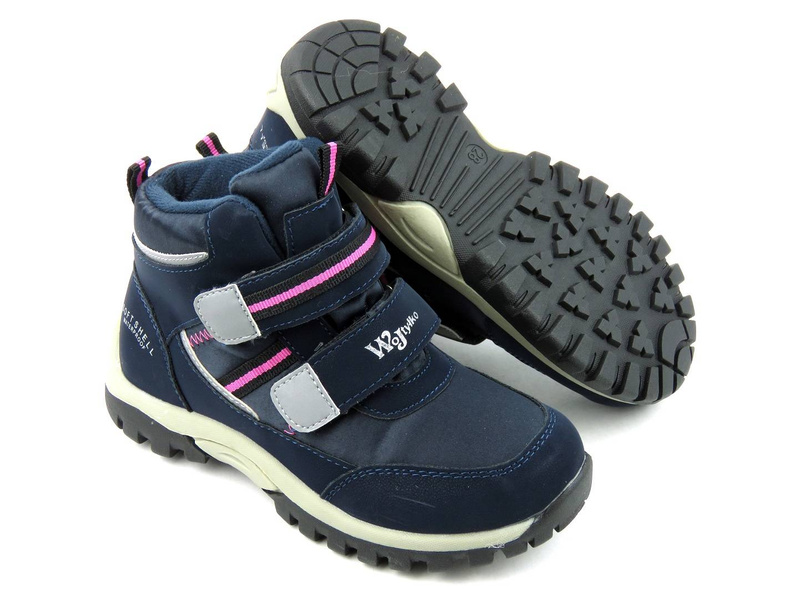 Śniegowce, trzewiki dziecięce zimowe na rzepy - WOJTYŁKO 4Z21037G Softshell, granatowe