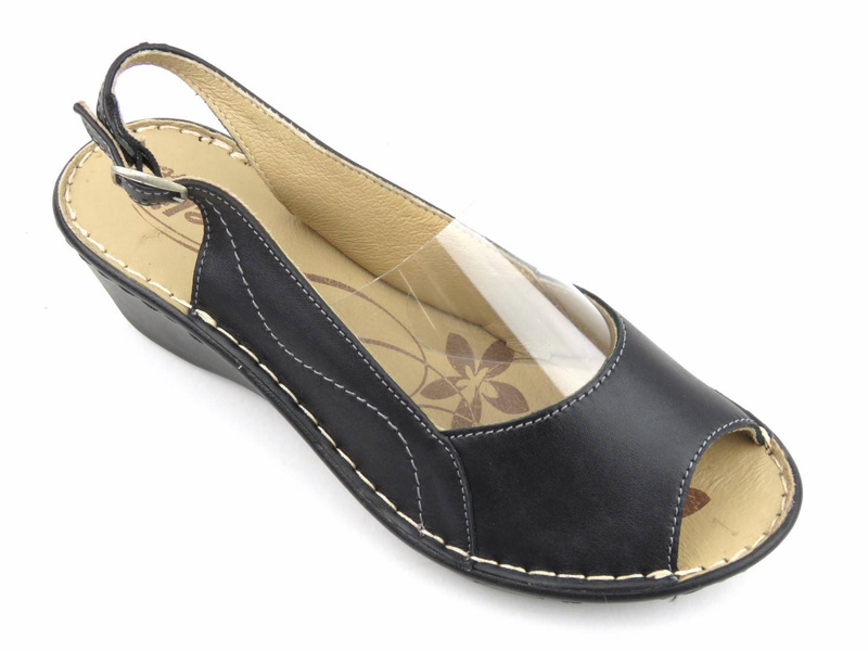 Wygodne sandały damskie ze skóry licowej - HELIOS Komfort 212, czarne