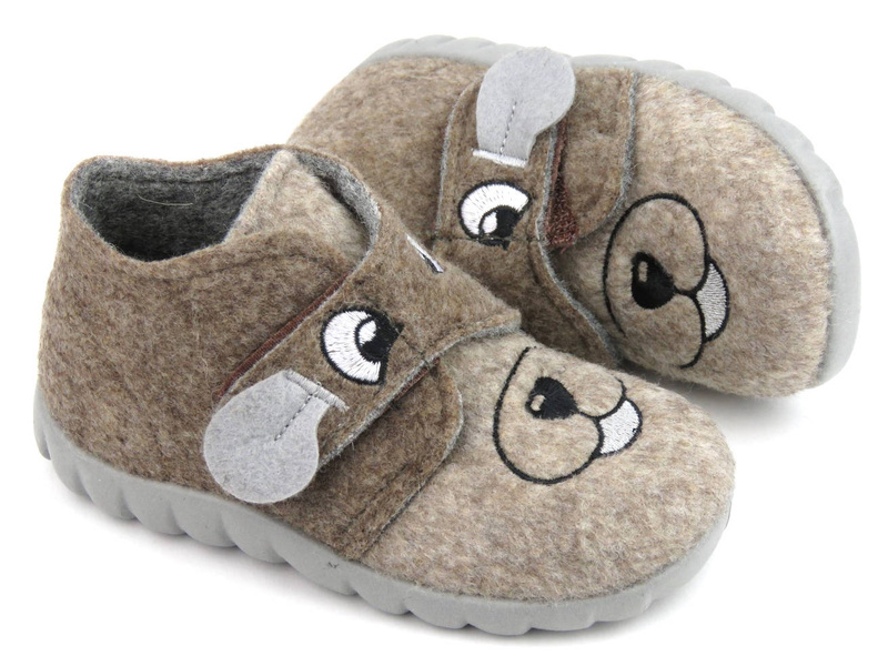 Ciepłe kapcie, buty dziecięce z pieskiem - BEFADO 526P119, brązowe