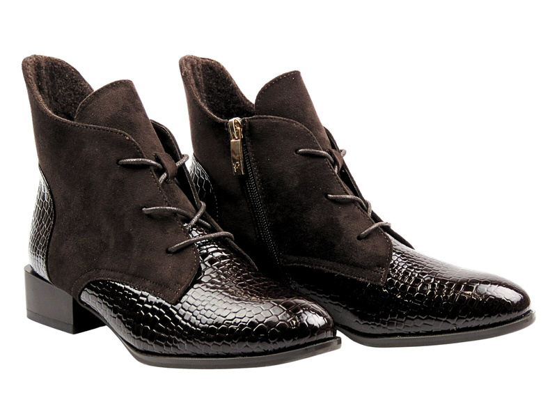 Ocieplane botki, trzewiki damskie brązowe Potocki 25-12498