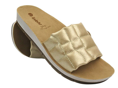 Klapki Damskie Ze Skóry Ekologicznej - INBLU AMALFI, Złote