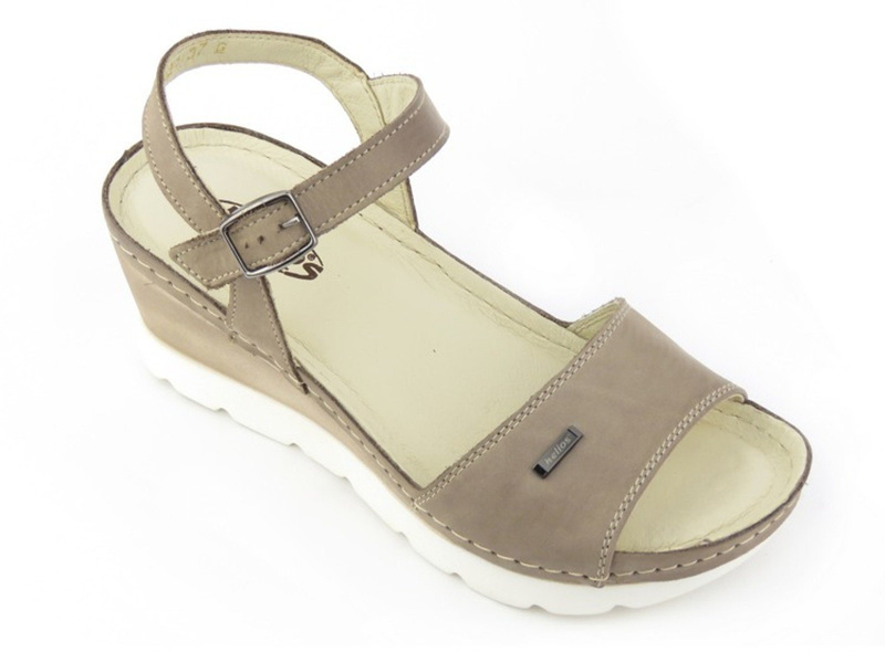 Wygodne sandały damskie na koturnie - Helios Komfort 220, beżowe