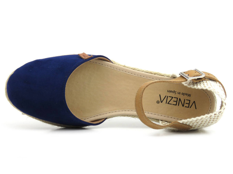 Sandały, espadryle damskie na koturnie - VENEZIA 230803, granatowe