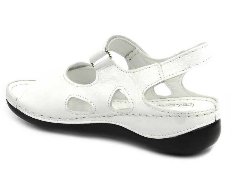 Skórzane sandały damskie na rzepy - Helios 1203, białe