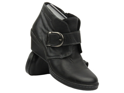 Miękkie, wygodne półbuty damskie ze skóry - HELIOS Komfort 658, czarne-na zamek