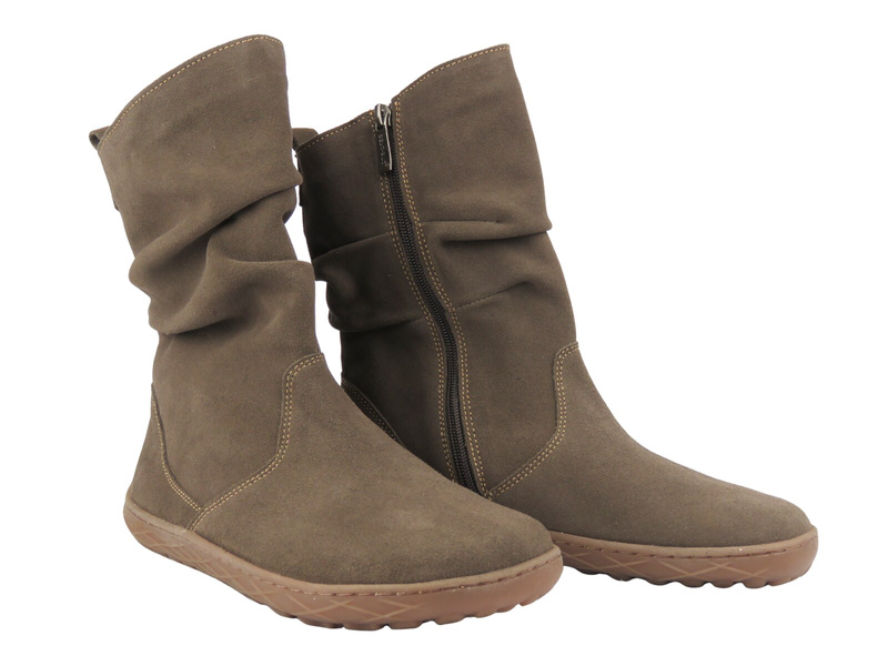 Barefoot botki damskie ze skóry welurowej Nika 1465, czekoladowe