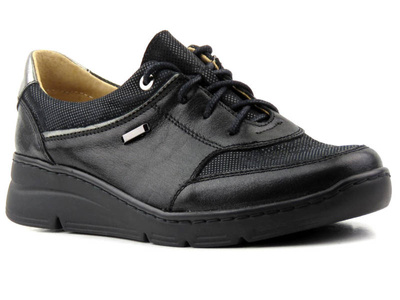 Skórzane półbuty damskie w stylu sportowym - HELIOS Komfort 386, czarne