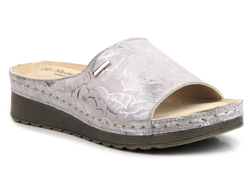 Klapki damskie z ozdobną cholewką - SKOTNICKI KL-3-0531, srebrne