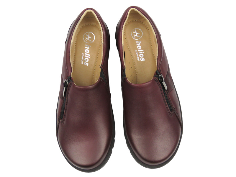 Skórzane półbuty damskie wsuwane bordowe Helios Komfort 454