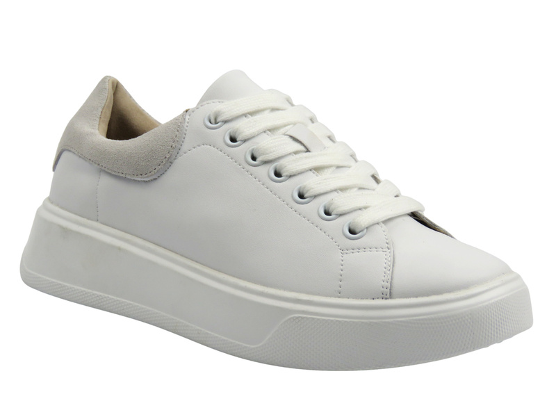 Skórzane sneakersy damskie na platformie białe Cambell 25-19347