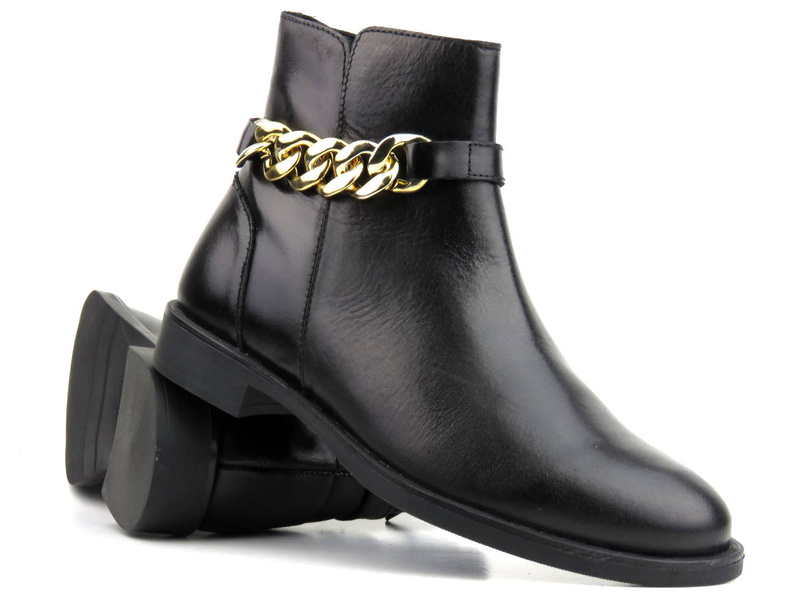 Płaskie botki damskie zdobione łańcuchem - VENEZIA 7735638 SIER NER, czarne