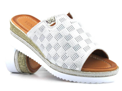 Klapki damskie na koturnie - VENEZIA 003 MERTER, szare