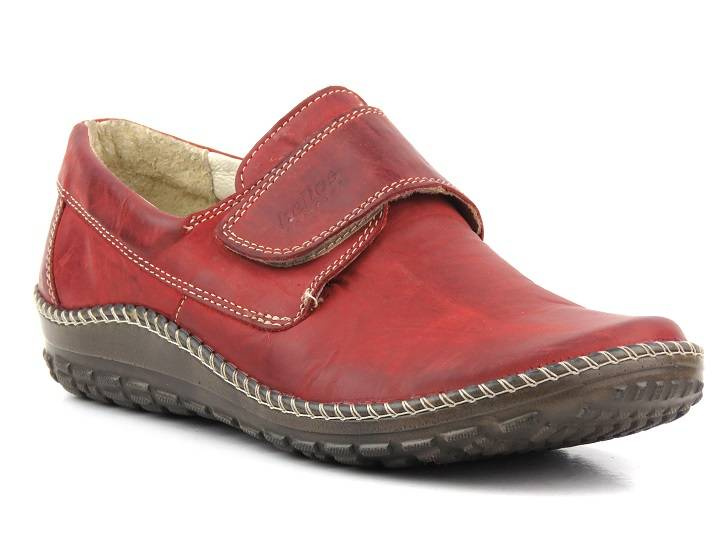Wygodne półbuty damskie z zapięciem na rzep - HELIOS Komfort J-03, bordowe