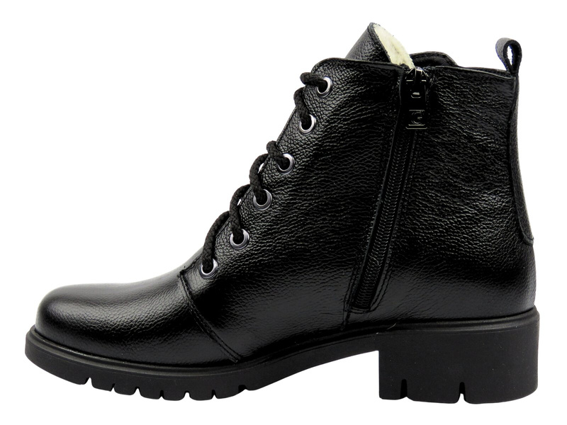 Wygodne, skórzane botki damskie na delikatnym obcasie - Galant 3343, czarne