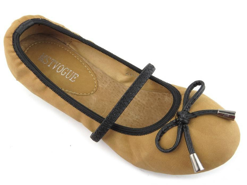 Baleriny dziecięce z gumką - MSTVOGUE 209-S66, brązowe