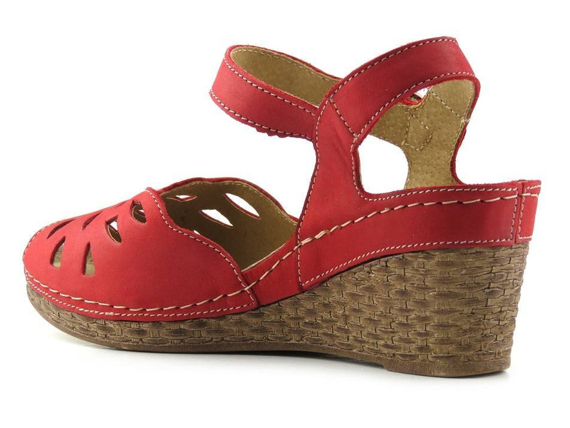 Wygodne sandały damskie w stylu pin-up - HELIOS Komfort 4023, czerwone