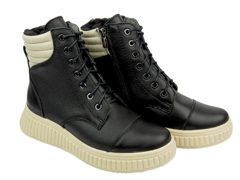 Skórzane botki damskie na zamek HELIOS Komfort 599, czarne/ecru