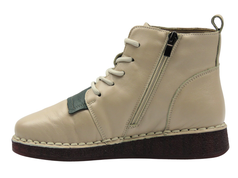 Skórzane Wygodne Botki Damskie - Cambell 25-15306 Beżowe Na Zamek