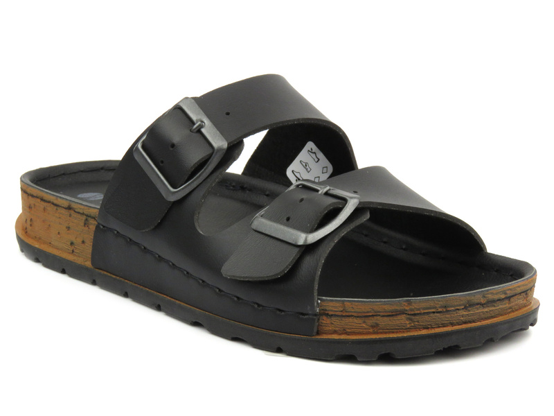 Klapki damskie z klamrami - INBLU Favignana, czarne