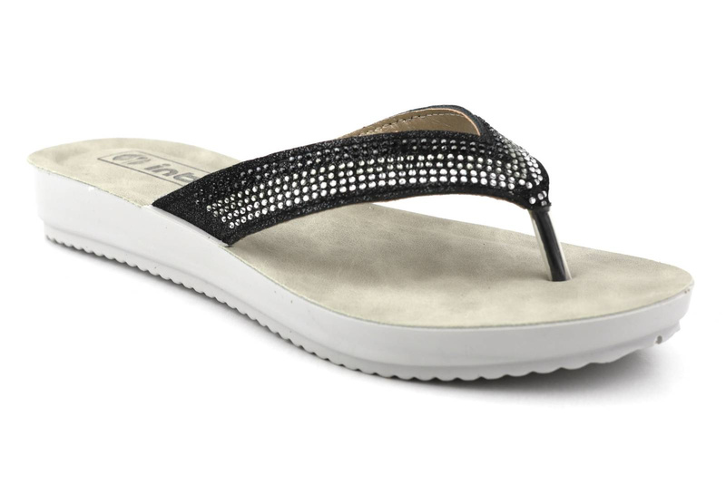 Japonki damskie z ozdobnymi paskami - Inblu BM-64, czarne