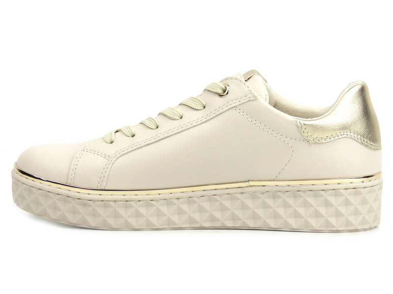 Sneakersy damskie ze skóry ekologicznej - MARCO TOZZI 2-23705-41, beżowe ze złotem