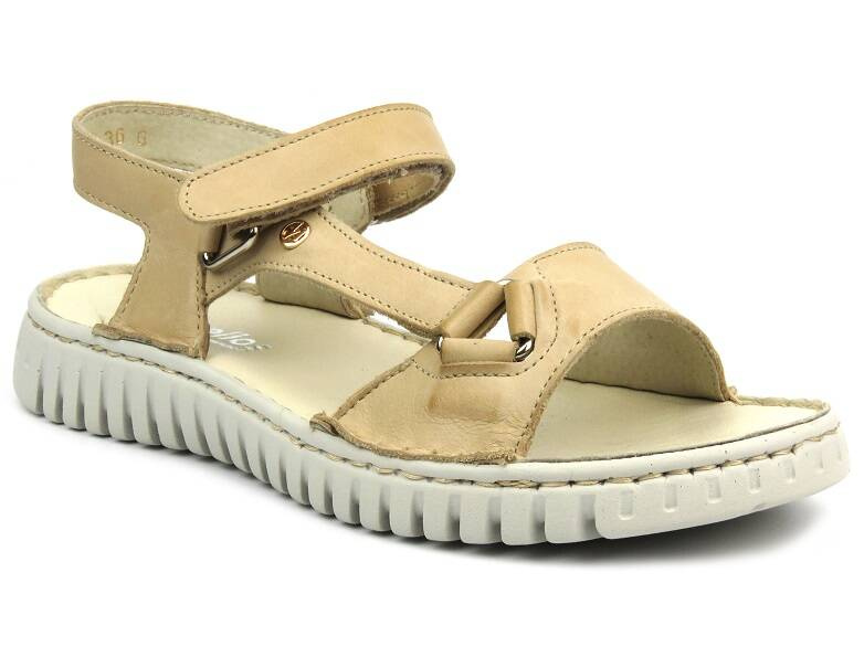 Skórzane sandały damskie polskiej marki - HELIOS Komfort 249S, jasnobeżowe