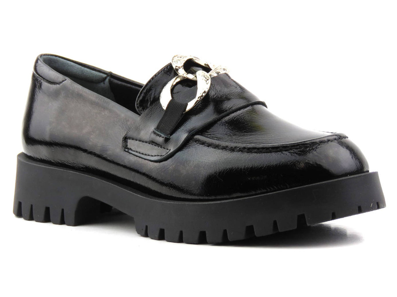 Lordsy damskie ze skóry lakierowanej - VENEZIA 041247R658, czarne