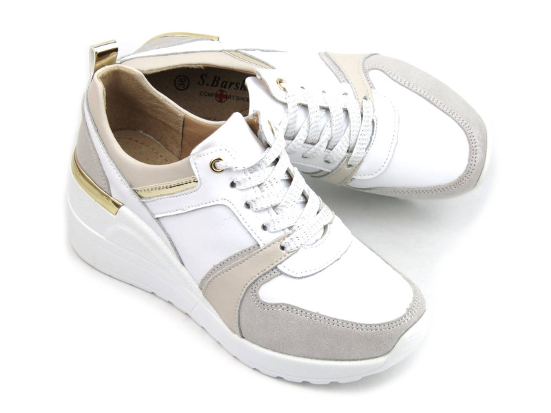 Sneakersy, buty sportowe damskie S. BARSKI AL21405, białe